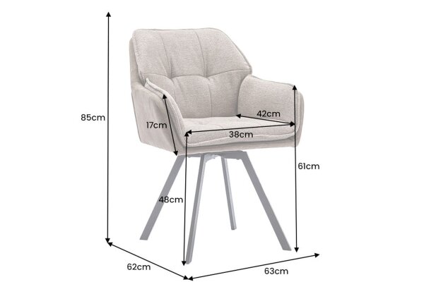 Chaise de bureau sans roulettes en tissu métal taupe noir
