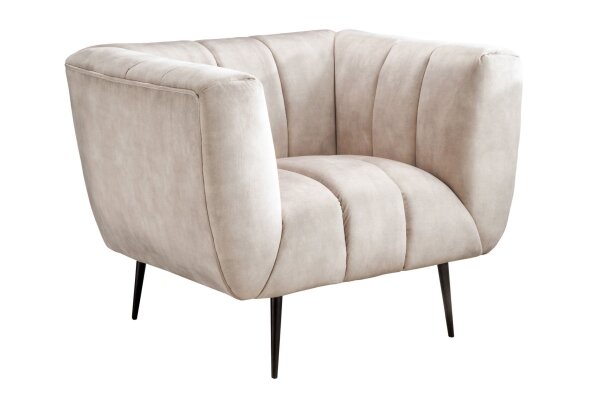 Fauteuil en velours Beige Crème 105 cm de large Coutures décoratives Rétro