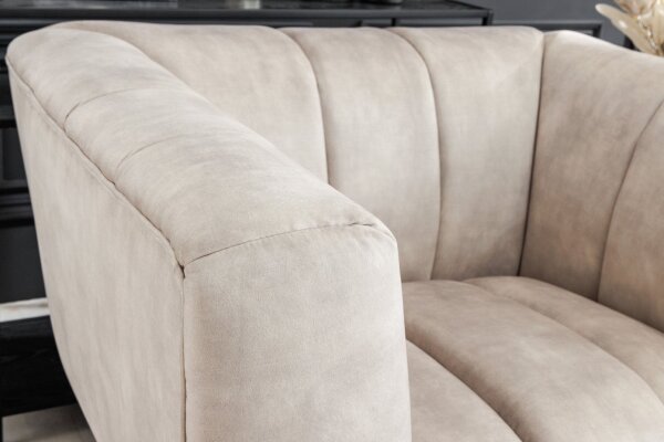 Fauteuil en velours Beige Crème 105 cm de large Coutures décoratives Rétro