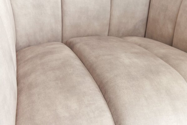 Fauteuil en velours Beige Crème 105 cm de large Coutures décoratives Rétro