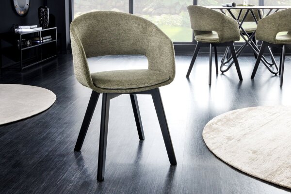 Chaise de salle à manger Tissu Métal avec accoudoirs Vert Noir