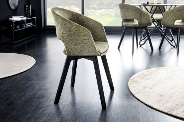 Chaise de salle à manger Tissu Métal avec accoudoirs Vert Noir