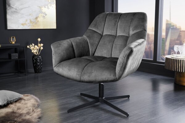 Chaise de bureau Gris Noir sans roulettes réglable en hauteur