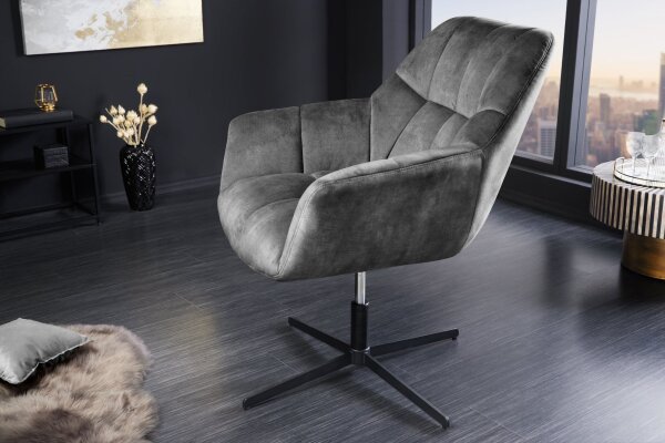 Chaise de bureau Gris Noir sans roulettes réglable en hauteur