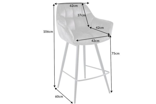 Fauteuil de bar avec dossier velours métal gris noir SONIA