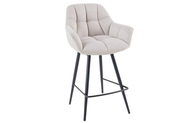 Chaise de comptoir avec dossier Tissu Métal Crème Beige Noir