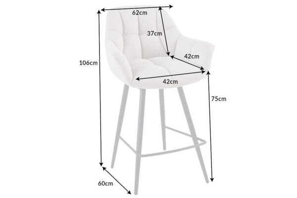 Chaise de comptoir avec dossier Tissu Métal Crème Beige Noir