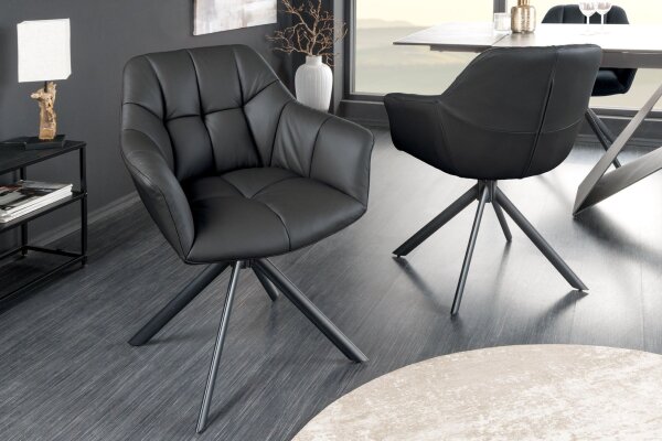 Chaise de bureau cuir métal L : 65 cm sans roulettes noir pivotant