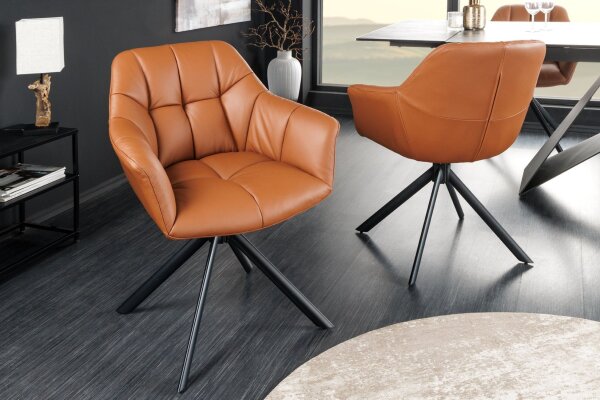 Chaise pivotante cuir métal L : 65 cm sans roulettes en cognac noir