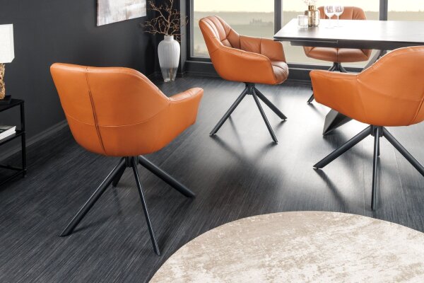 Chaise pivotante cuir métal L : 65 cm sans roulettes en cognac noir