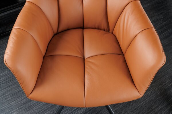 Chaise pivotante cuir métal L : 65 cm sans roulettes en cognac noir