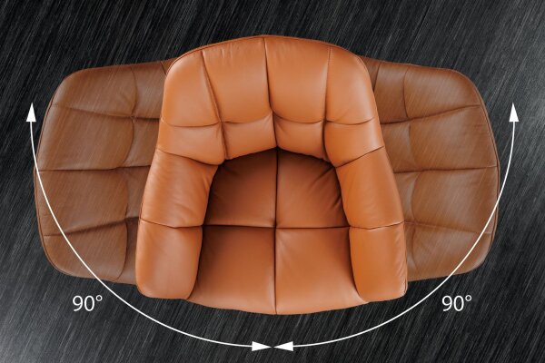 Chaise pivotante cuir métal L : 65 cm sans roulettes en cognac noir