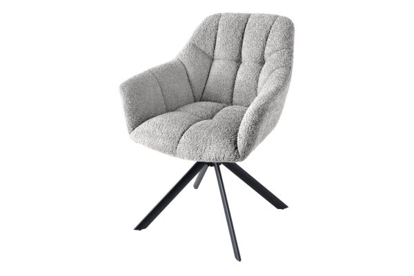 Chaise de bureau sans roulettes Gris Noir Bouclé Métal Rétro