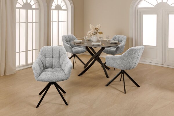 Chaise de bureau sans roulettes Gris Noir Bouclé Métal Rétro