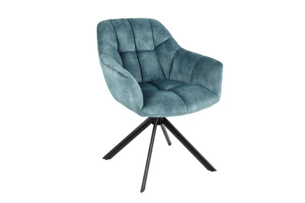 Chaise pivotante pétrole noir sans roulettes en velours métal rétro