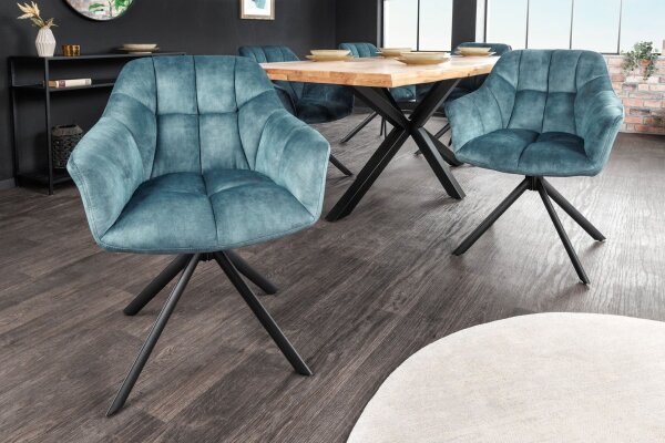 Chaise pivotante pétrole noir sans roulettes en velours métal rétro