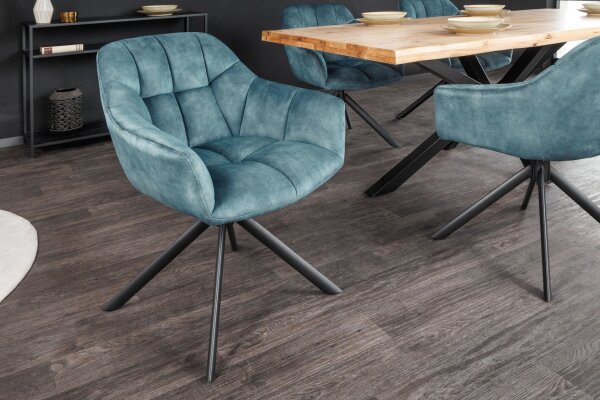 Chaise pivotante pétrole noir sans roulettes en velours métal rétro