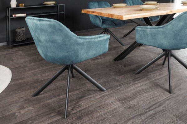 Chaise pivotante pétrole noir sans roulettes en velours métal rétro