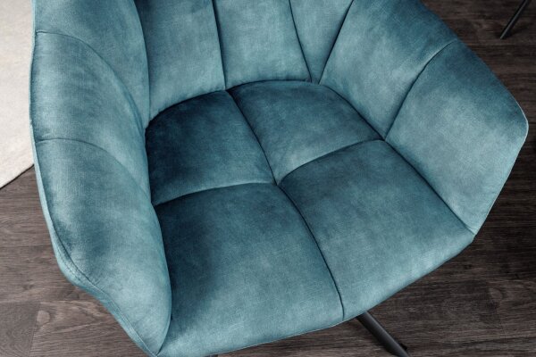 Chaise pivotante pétrole noir sans roulettes en velours métal rétro