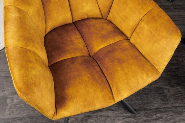 Chaise pivotante velours métal sans roulettes jaune noir rétro