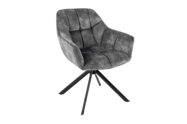 Chaise de bureau velours métal gris noir sans roulettes