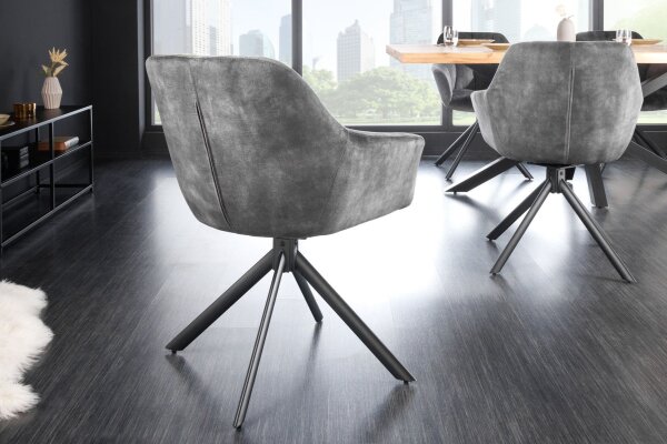 Chaise de bureau velours métal gris noir sans roulettes