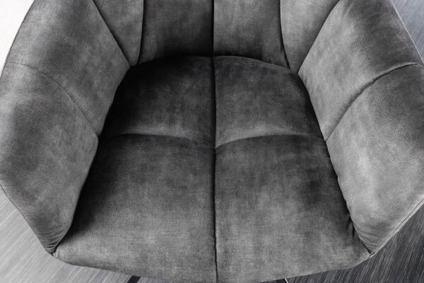 Chaise de bureau velours métal gris noir sans roulettes