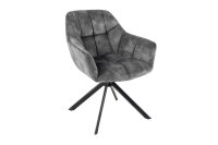 Chaise de bureau velours m&eacute;tal gris noir sans...