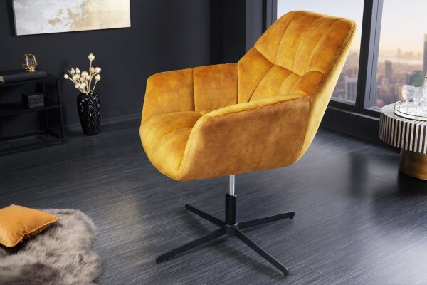 Chaise de bureau velours métal jaune noir réglable en hauteur