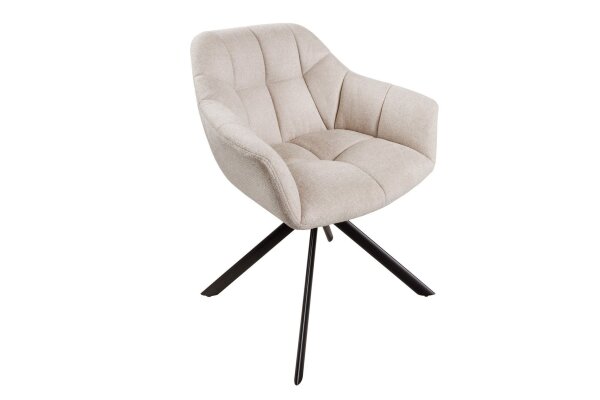 Chaise de bureau sans roulettes Crème Beige Noir Tissu Métal Rétro