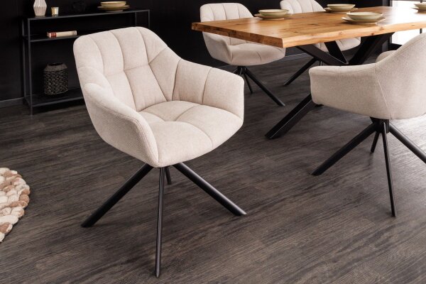 Chaise de bureau sans roulettes Crème Beige Noir Tissu Métal Rétro