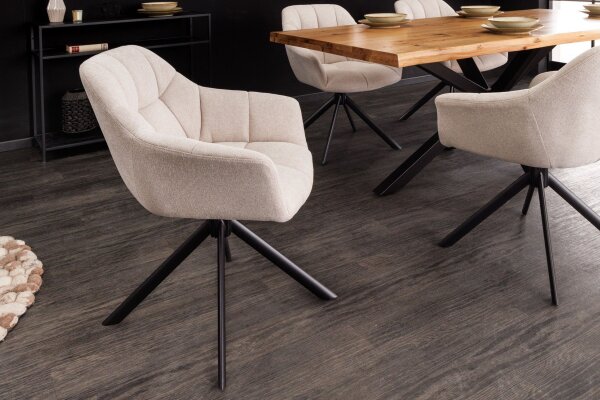 Chaise de bureau sans roulettes Crème Beige Noir Tissu Métal Rétro