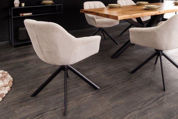 Chaise de bureau sans roulettes Crème Beige Noir Tissu Métal Rétro