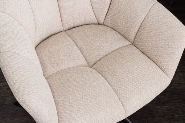 Chaise de bureau sans roulettes Crème Beige Noir Tissu Métal Rétro