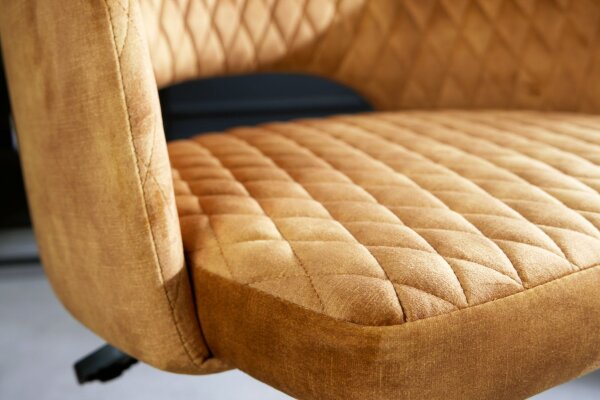 Chaise de bureau jaune noir velours métal réglable en hauteur