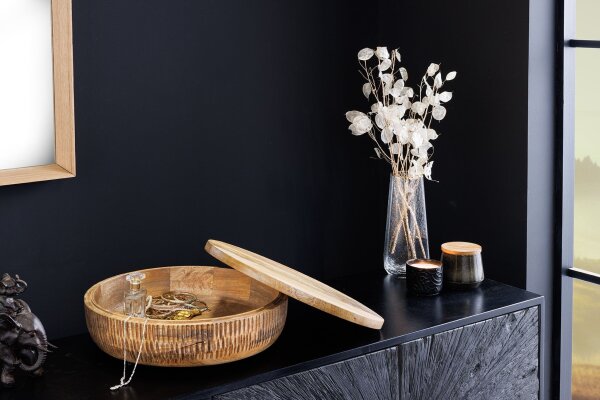 Coupelle décorative en bois massif pièce unique travail manuel Ø 38 cm avec couvercle