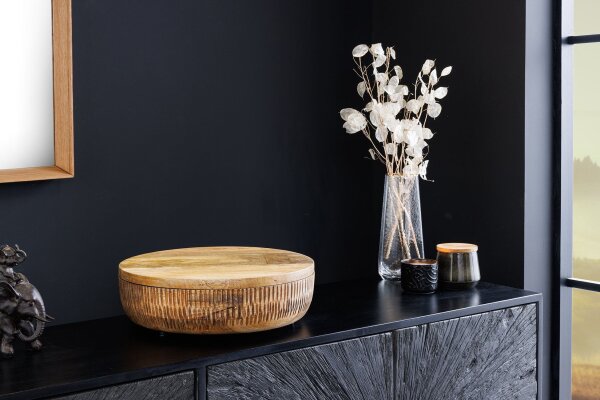 Coupelle décorative en bois massif pièce unique travail manuel Ø 38 cm avec couvercle