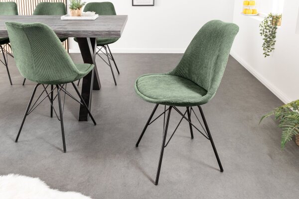 Chaise de salle à manger sans accoudoirs Velours côtelé métal vert noir