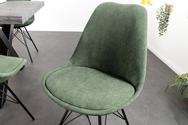 Chaise de salle à manger sans accoudoirs Velours côtelé métal vert noir