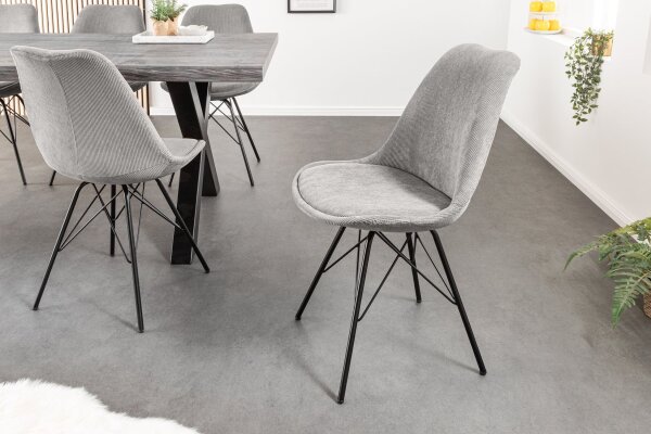 Chaise de salle à manger Cordon Métal en Gris Noir Haricot Accoudoir