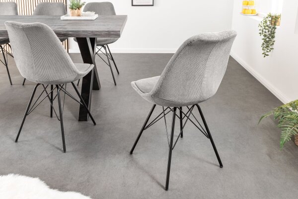 Chaise de salle à manger Cordon Métal en Gris Noir Haricot Accoudoir