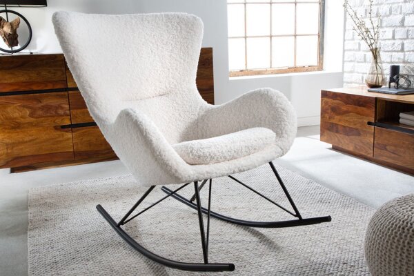 Chaise à bascule Blanc Noir Bouclé Métal pour lire Allaiter