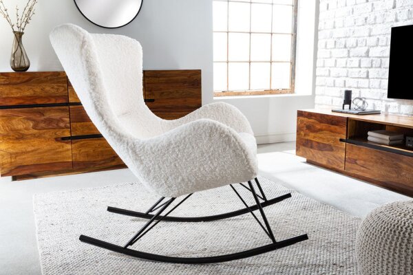 Chaise à bascule Blanc Noir Bouclé Métal pour lire Allaiter