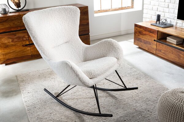 Chaise à bascule Blanc Noir Bouclé Métal pour lire Allaiter