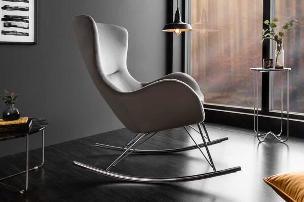Fauteuil à bascule avec accoudoirs velours métal gris noir