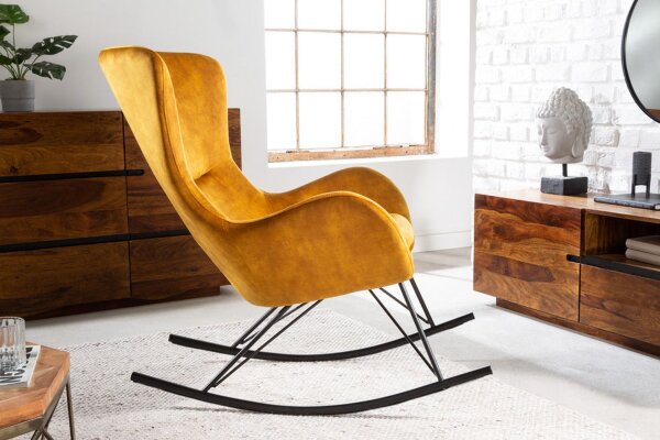 Chaise à bascule Jaune Noir pour lire au calme en velours métal