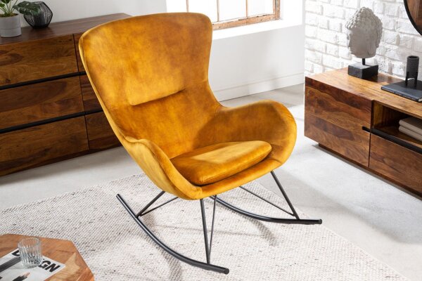 Chaise à bascule Jaune Noir pour lire au calme en velours métal