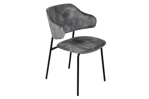 Chaise de salle à manger velours pieds métal gris noir design rétro