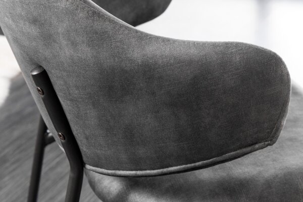 Chaise de salle à manger velours pieds métal gris noir design rétro