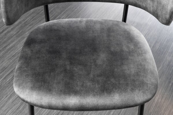 Chaise de salle à manger velours pieds métal gris noir design rétro